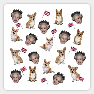 Queen Elizabeth and Corgis Sticker